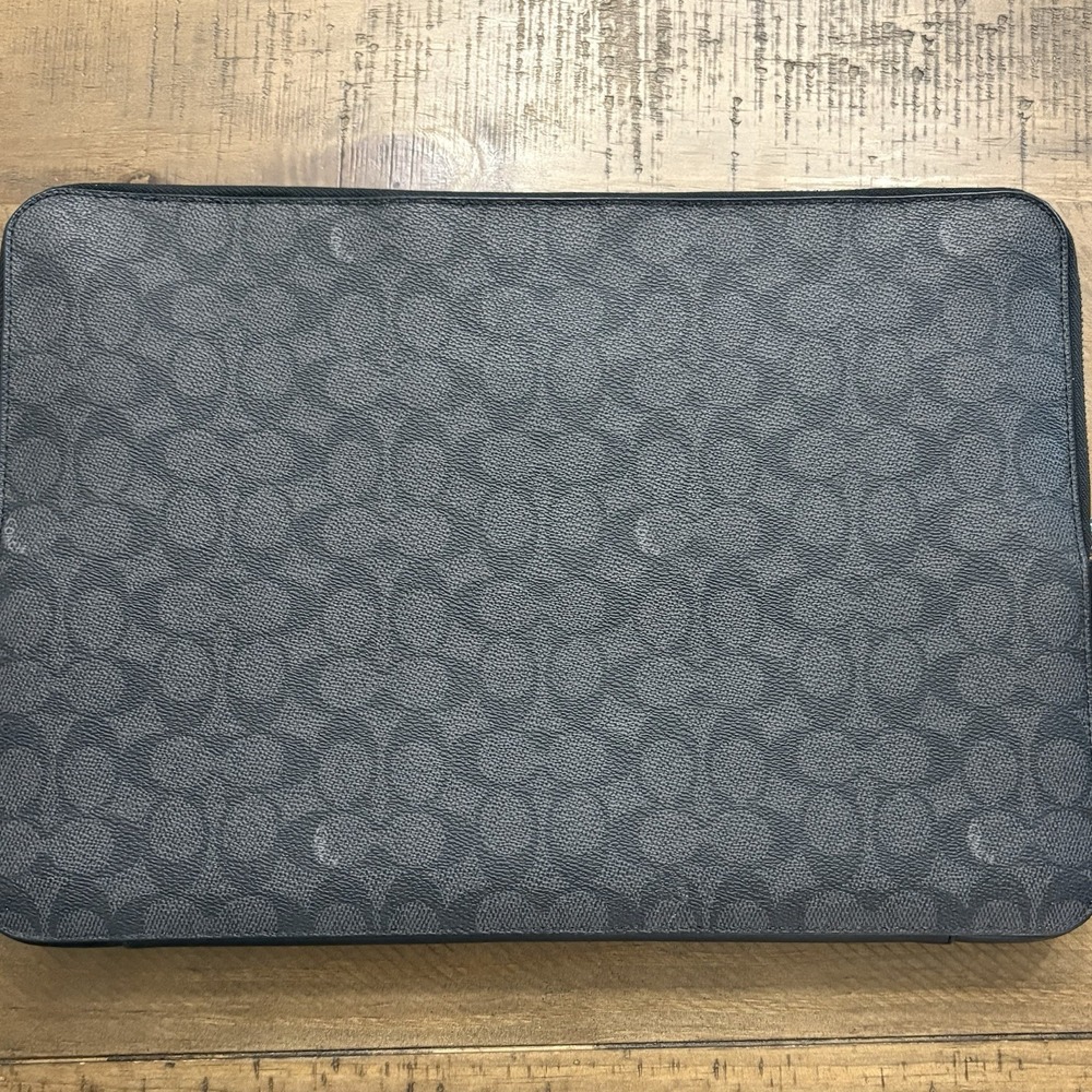 Coach Laptop Case Signature Canvas Charcoal/Black 14x10 Tech Case CW378